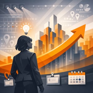 OrangeFocused Event Growth with Graphite Business Silhouette